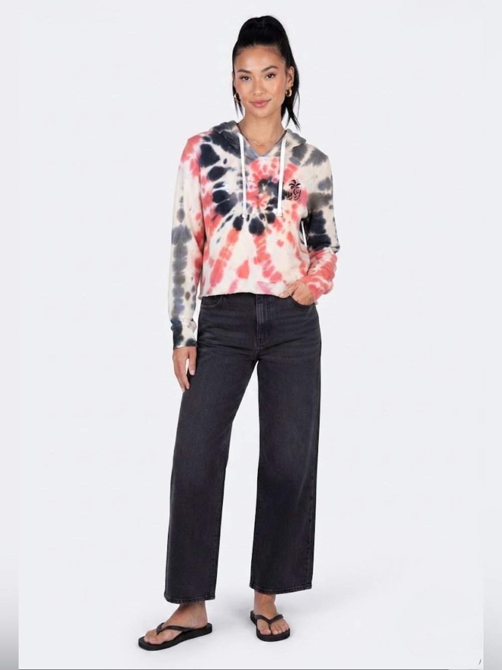 Hurley Womens Tie Dye Hoodie Sweatshirt Cropped Long Sleeve Pullover Size Medium